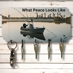 Vissen aan het meer thema sleutelhouder cadeau-idee, organizer 10 x 5 inch gesublimeerd mdf-houten bord