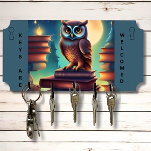 Blue Owl welkomstsleutel wandrekhouder organizer 10 x 5 inch gesublimeerd mdf-houten bord