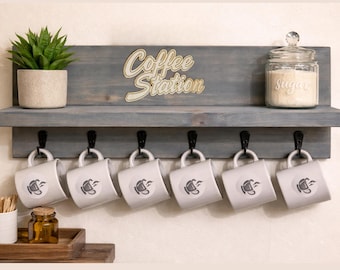 Personalized Coffee Mug Rack – Wall Mounted Coffee Shelf
