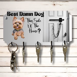Yorkshire Terrier Dog thema sleutel muurrek houder organizer 10" x 5" gesublimeerd mdf houten bord