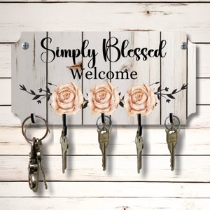 Simply Blessed Welcome Key wandrekhouder organizer 10 x 5 inch gesublimeerd mdf-houten bord