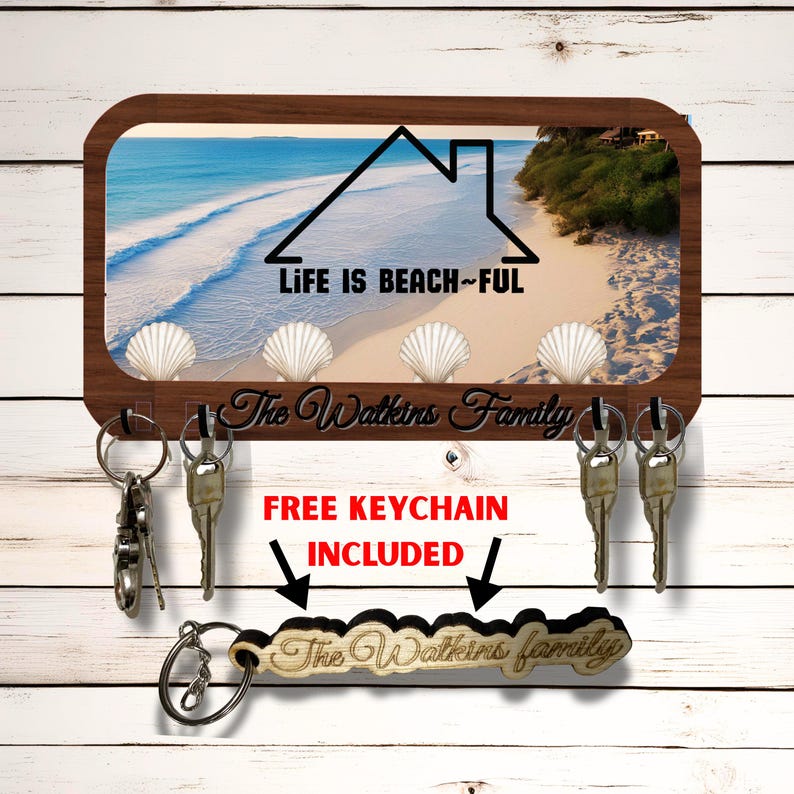 Beach Key Rack Personalized Beach Key Holder: Sublimated Wood Rack Organizer - Etsy