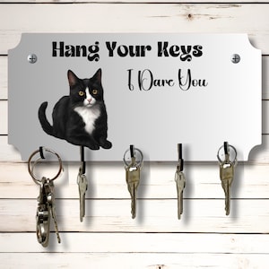 Zwart-witte sleutelhouder met kattenthema 10 x 5 inch gesublimeerd mdf-houten bord