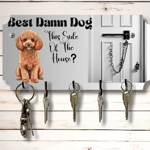 Bruine poedel hond thema sleutel muur rek houder organizer 10" x 5" gesublimeerd mdf houten bord