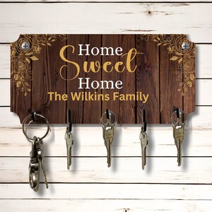 Gepersonaliseerd, Home Sweet Home, sleutelhouder voor wandrekhouder 10 x 5 inch MDF gesublimeerd houten bord
