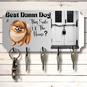 Pommeren hond thema sleutel muurrek houder organizer 10 x 5 inch gesublimeerd mdf houten bord