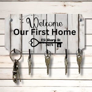 Our First Home, gepersonaliseerde sleutelhouder voor wandrekhouder 10 x 5 inch mdf gesublimeerd houten bord