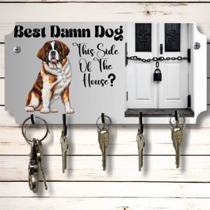 St. Bernard hondenthema sleutelhouder rekhouder 10 x 5 inch gesublimeerd mdf-houten bord