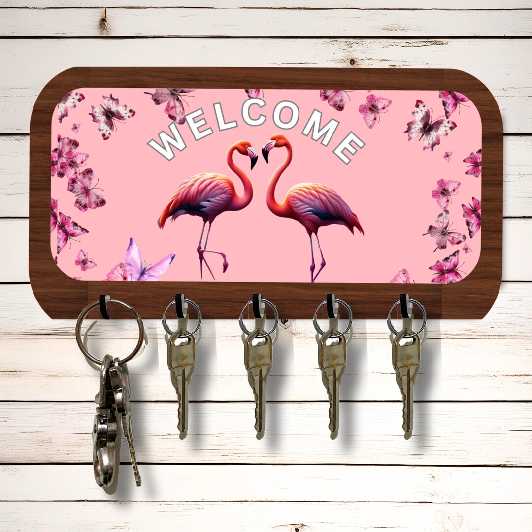 Pink Flamingo Welcome Key Wall Rack Holder Organizer 10