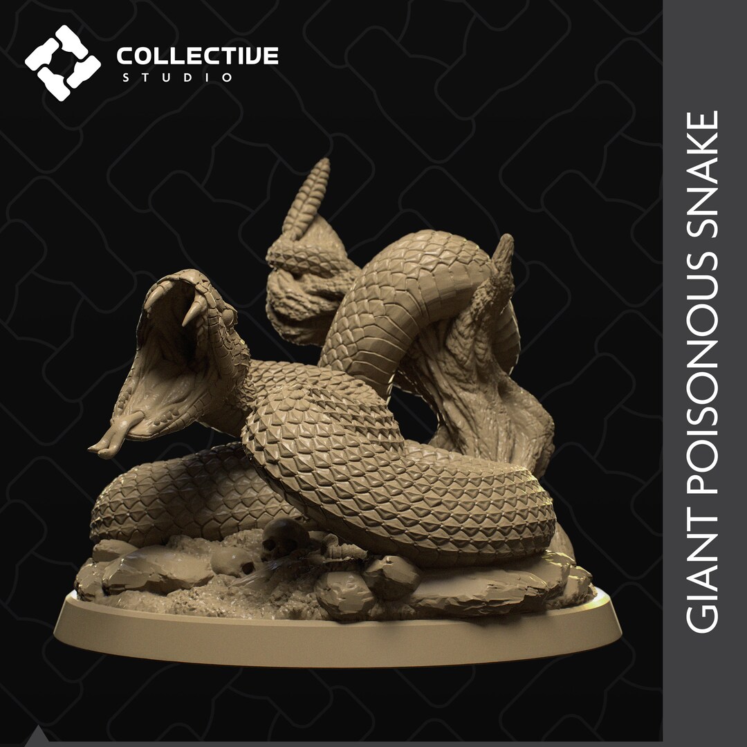 Giant Poisonous Snake, NPC for DND or Pathfinder 8K Resin Based