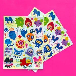 Folha de adesivos de vinil Tamagotchi estilo feltro