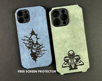 Personalized Leather iPhone Case: Suede Engraved Phone Cover