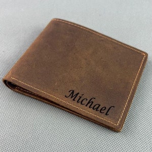 Cartera plegable personalizada de cuero de grano completo para hombre, portadocumentos con grabado de nombre personalizado, regalo de Navidad, regalo de aniversario para novio, papá, esposo
