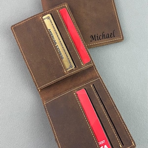 Cartera personalizada para hombre, regalo de Navidad, con nombre personalizado, logotipo, texto, accesorio, piel auténtica, grano completo, alta calidad, original, plegable para novio