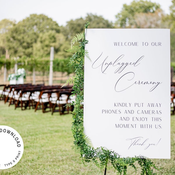 Unplugged Wedding Ceremony Sign Template, Minimalist Modern Calligraphy, Printable, Editable Template, INSTANT Download