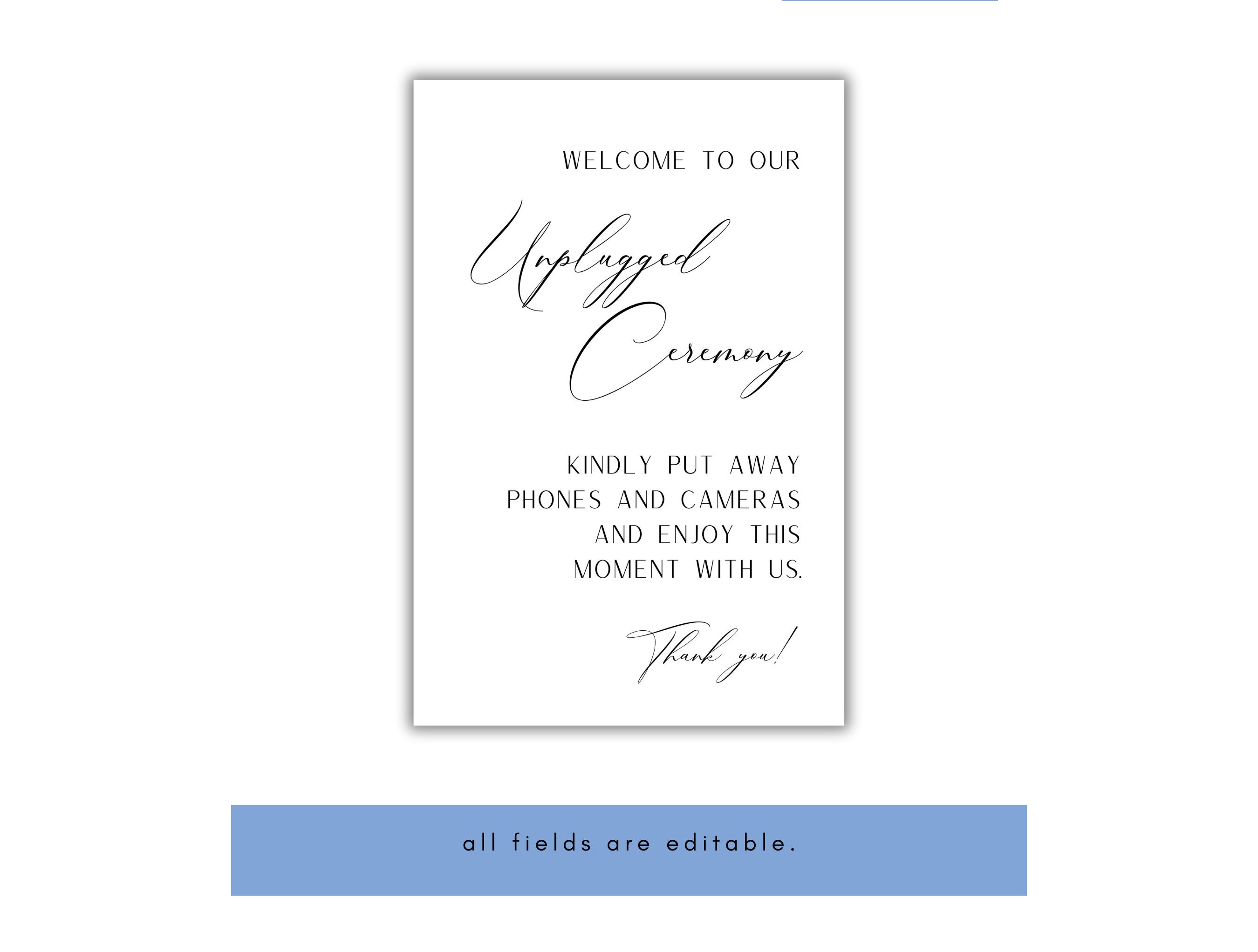 Unplugged Wedding Ceremony Sign Template, Minimalist Modern Calligraphy ...