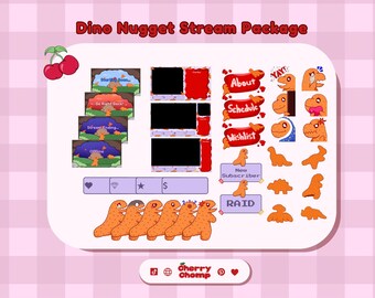 Dino Nugget Stream-pakket | Leuke Twitch-emotes, overlays en png-tube