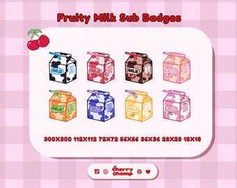 Subbadges fruitige melkverpakking: stream emotes (directe download)