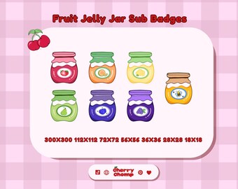 Leuke subbadges fruitgelei-pot – Cottagecore Kawaii (digitale download)