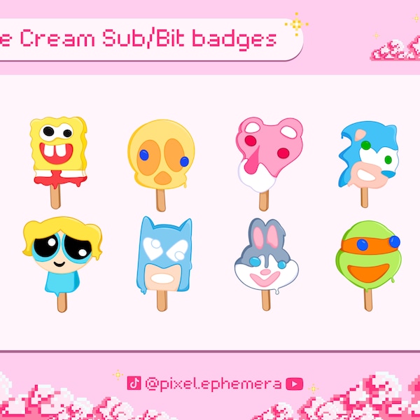 Character Ice cream sub badges - streaming bit badges - Twitch premade assets - Youtube streaming assets - Nostalgia food