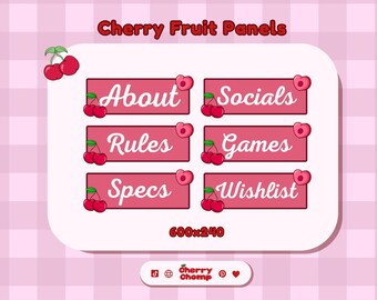 Kawaii Cherry Twitch-panelen: thema zomerfruit (P2U) (digitale download)
