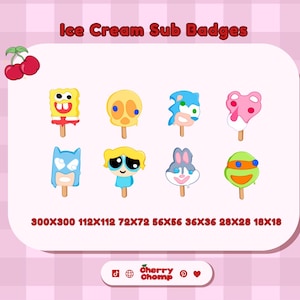 Insignias de suscripción de helados de personajes: recursos nostálgicos de Twitch (descarga digital)