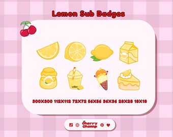 Citroenachtige subbadges voor eten: kant-en-klare P2U-streamingitems: kawaii, eten en fruit