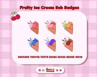Fruity Ice Cream-subbadges: Twitch- en YouTube-streamingitems (PNG-bestanden)