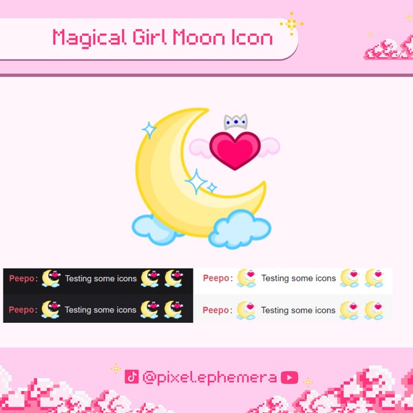 Magical girl moon and heart channel point icon - Cute premade streaming assets - Moon and heart emote icon