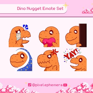 Dino Nugget Emote Set für Twitch Discord Youtube-streaming - Niedlicher Hühnernugget glücklich feierndes gemütliches Dinosaurier Emote