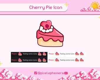 Cherry pie cake channel point icon - Cute fruit cherries - Cherry cake pie emote - Kawaii fruit food - streaming premade assets p2u