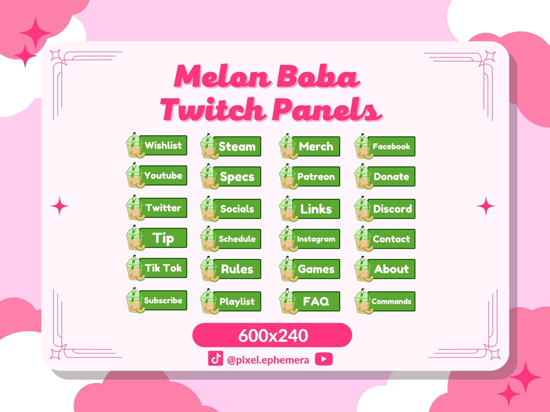 Melon Boba Twitch Panels Premade Assets Melon P2u Twitch Etsy