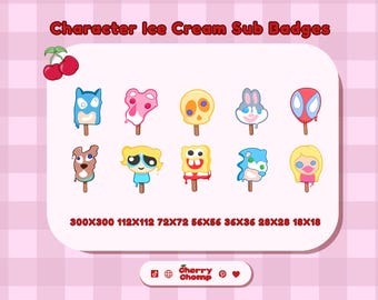 Character Ice Cream Sub Badges: Nostalgische Twitch-items (digitale download)
