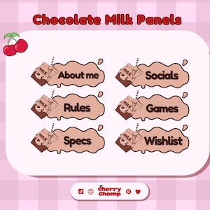 Panele Twitch z mlekiem czekoladowym - gotowe zasoby strumieniowe p2u - kawaii czekoladowe mleko
