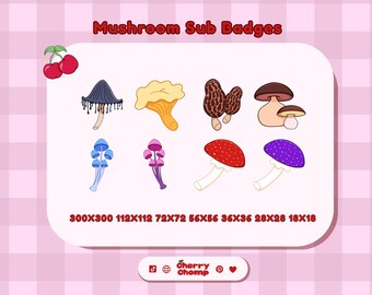 Leuke subbadges voor paddenstoelen - Cottagecore-streaming (digitale download)