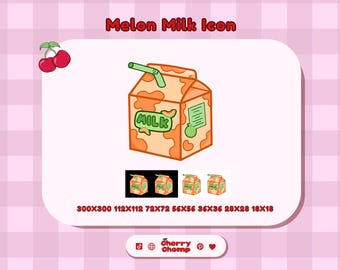 Meloenmelk-pictogram | Kawaii drankje, png | Pastel Stream-branding (digitale download)