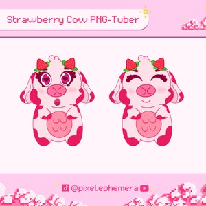 Pinke Erdbeer-Kuh PNG-Tuber - recycling v-tuber - Twitch Youtube Kick Format - reaktive Bilder
