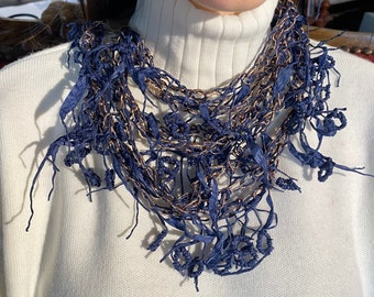 bib necklace online EXQUISITE Necklace Wrapped Freeformly Made with Hand-dyed Silk Yarn & Paper Threads