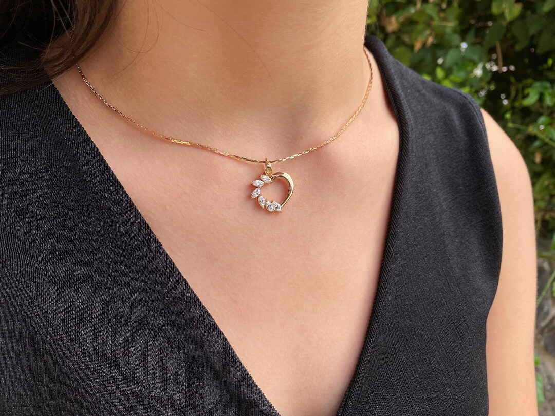 Gold Plated Stainless Steel Snake Chain Necklace With Heart Etsy