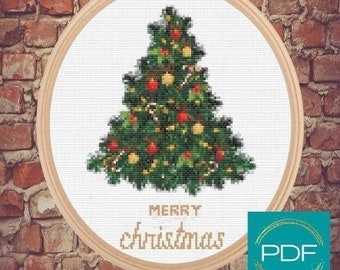 Merry Christmas Tree Digital Download Cross Stitch Pattern