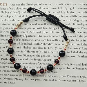 Adjustable Ares Devotional Bracelet - Obsidian and Garnet