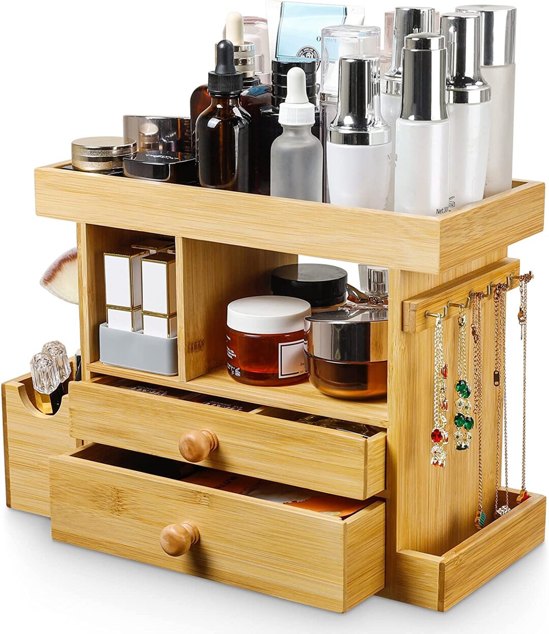 Bamboo Makeup Organizer Cosmetic Jewelry Storage Organizer Etsy