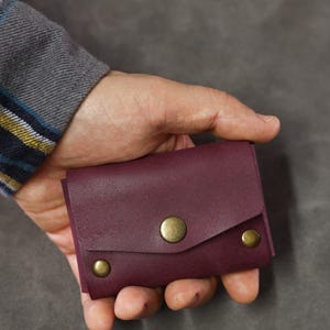 Lila Leder Geldbörse & Kartenhalter - Echtes italienisches Pueblo Leder, handgefertigt