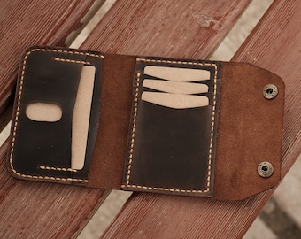 Cartera de cuero horizontal personalizada hecha a mano / Cartera de cuero genuino / Regalo para él / Cartera plegable bordada