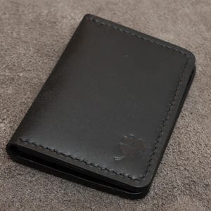 Cartera de cuero negra - Tarjetero minimalista de cuero para hombre, billetera hecha a mano, regalo para él