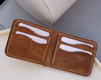 Cartera clásica personalizada para hombre / Cartera de cuero genuino hecha a mano / Cartera de cuero para hombre / Cartera de cuero para hombre con doble pliegue