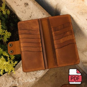 Patrón de billetera larga, plantilla de billetera, patrón de cuero pdf, billetera larga pdf
