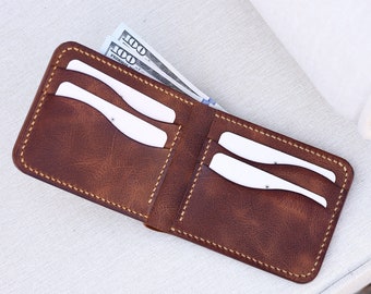Cartera clásica personalizada para hombre / Cartera de cuero genuino hecha a mano / Cartera de cuero para hombre / Cartera de cuero para hombre con doble pliegue