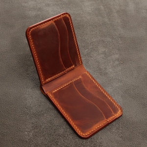 Cartera de cuero plegable hecha a mano, cartera personalizada para hombre, cartera clásica para hombre