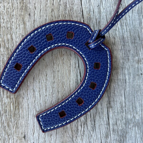 Dark Blue Leather Good Luck Horseshoe Golf Bag Charm